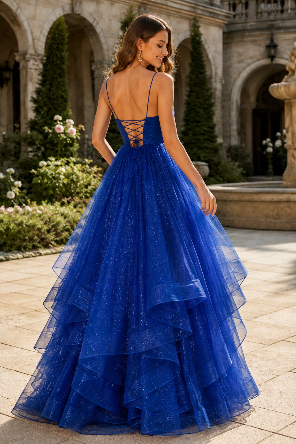 Arisette A Line V Neck Floor Length Tulle Prom Dress- Style