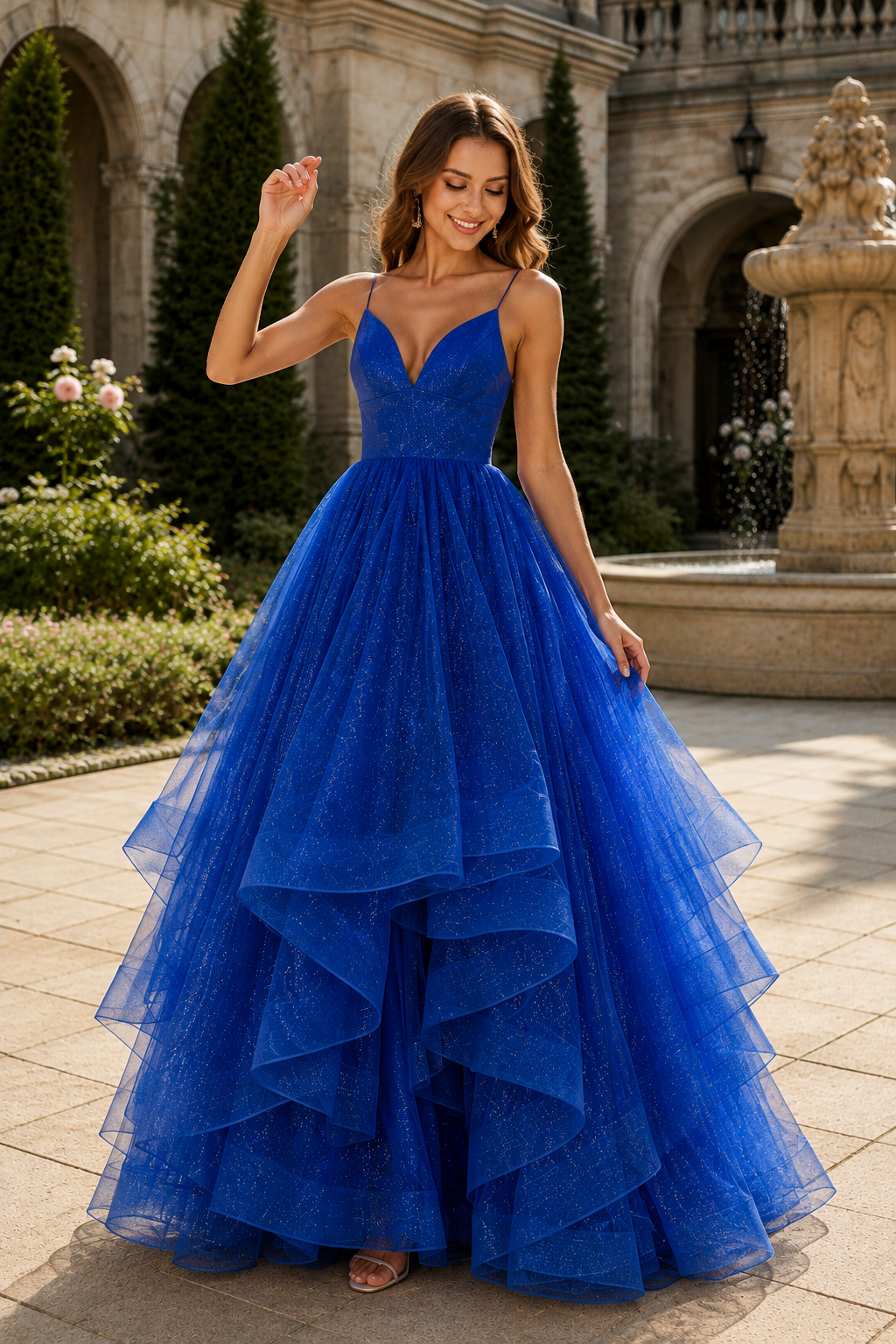 Arisette A Line V Neck Floor Length Tulle Prom Dress- Style