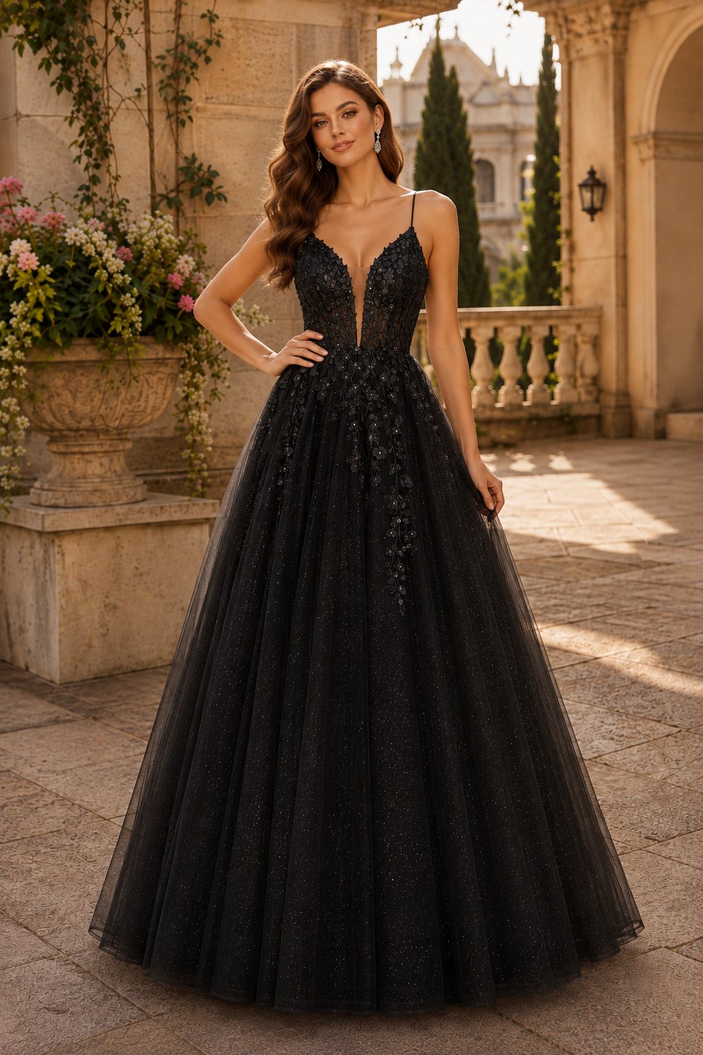 Aribelle A Line V Neck Tulle Prom Dress