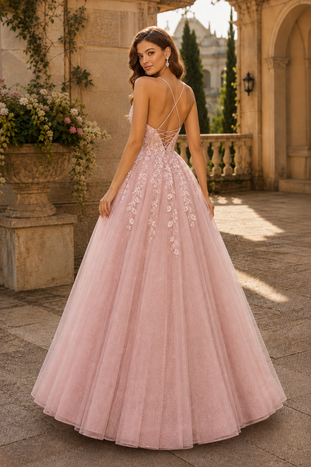 Aribelle A Line V Neck Tulle Prom Dress