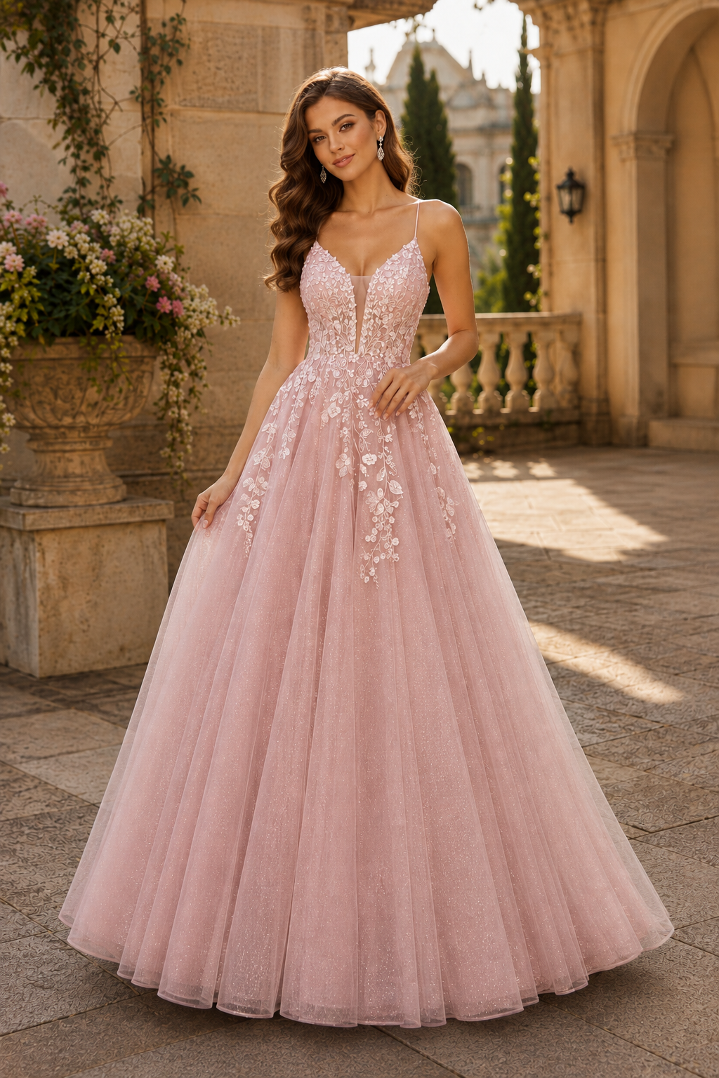 Aribelle A Line V Neck Tulle Prom Dress