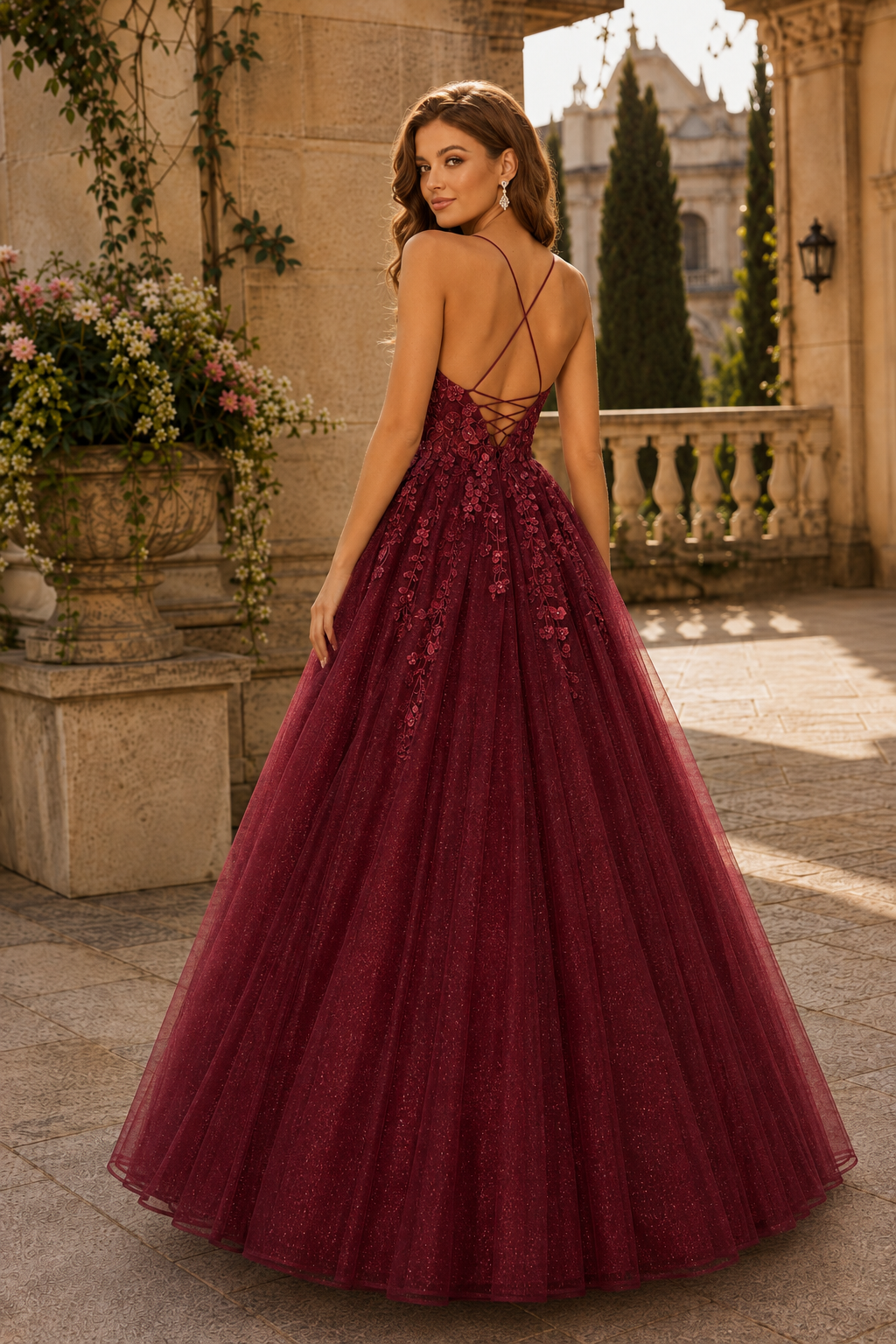 Aribelle A Line V Neck Tulle Prom Dress