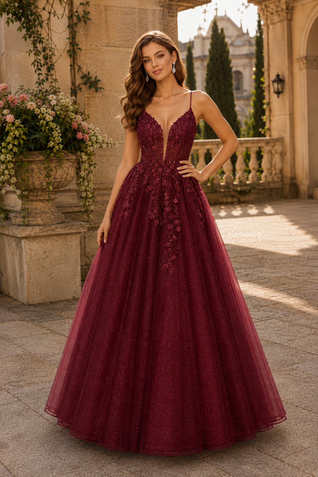 Aribelle A Line V Neck Tulle Prom Dress