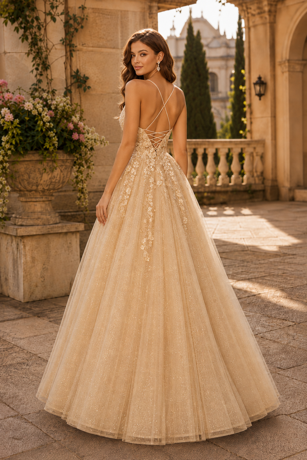 Aribelle A Line V Neck Tulle Prom Dress