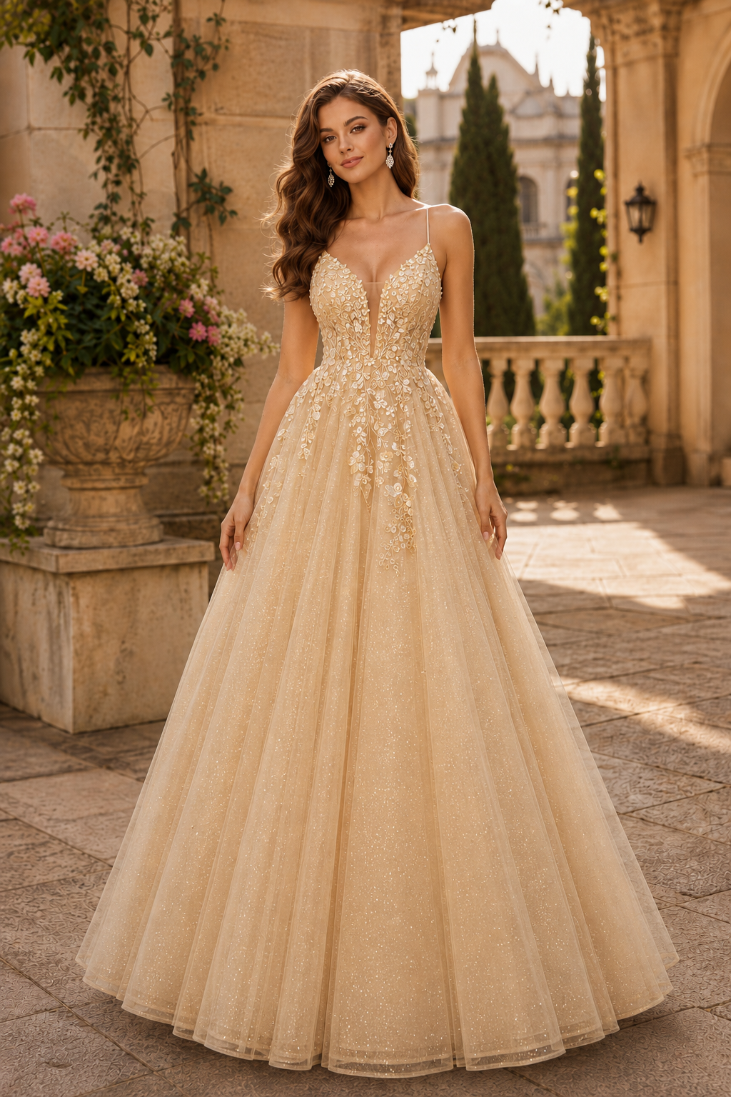 Aribelle A Line V Neck Tulle Prom Dress