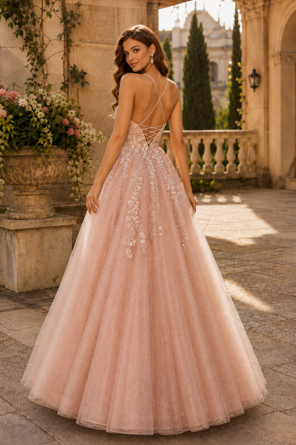 Aribelle A Line V Neck Tulle Prom Dress