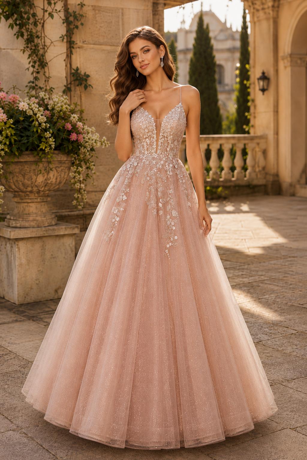 Aribelle A Line V Neck Tulle Prom Dress