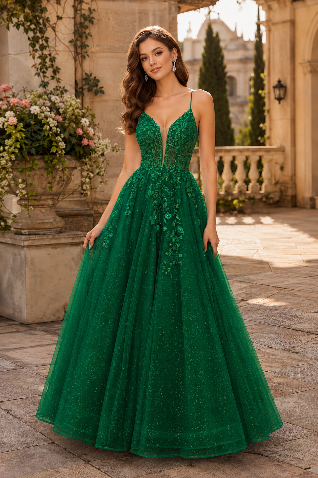 Aribelle A Line V Neck Tulle Prom Dress