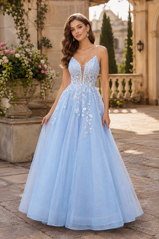 Aribelle A Line V Neck Tulle Prom Dress