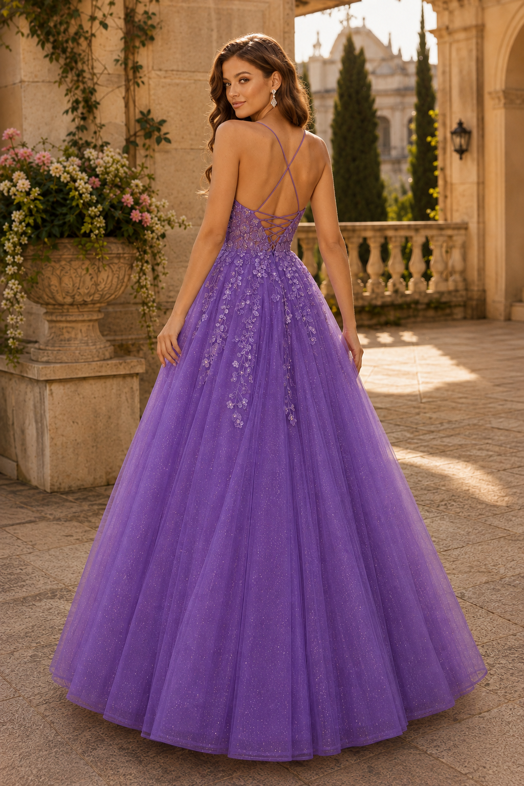 Aribelle A Line V Neck Tulle Prom Dress