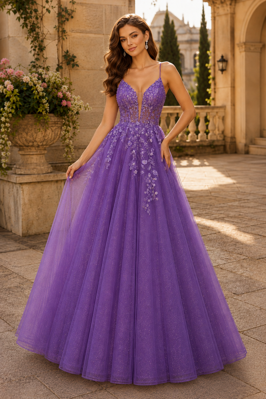 Aribelle A Line V Neck Tulle Prom Dress