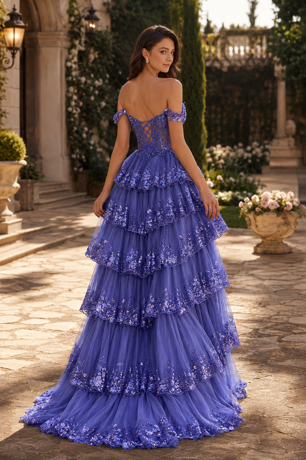 Arabella A Line Off the Shoulder Sweep Train Tulle Prom Dress