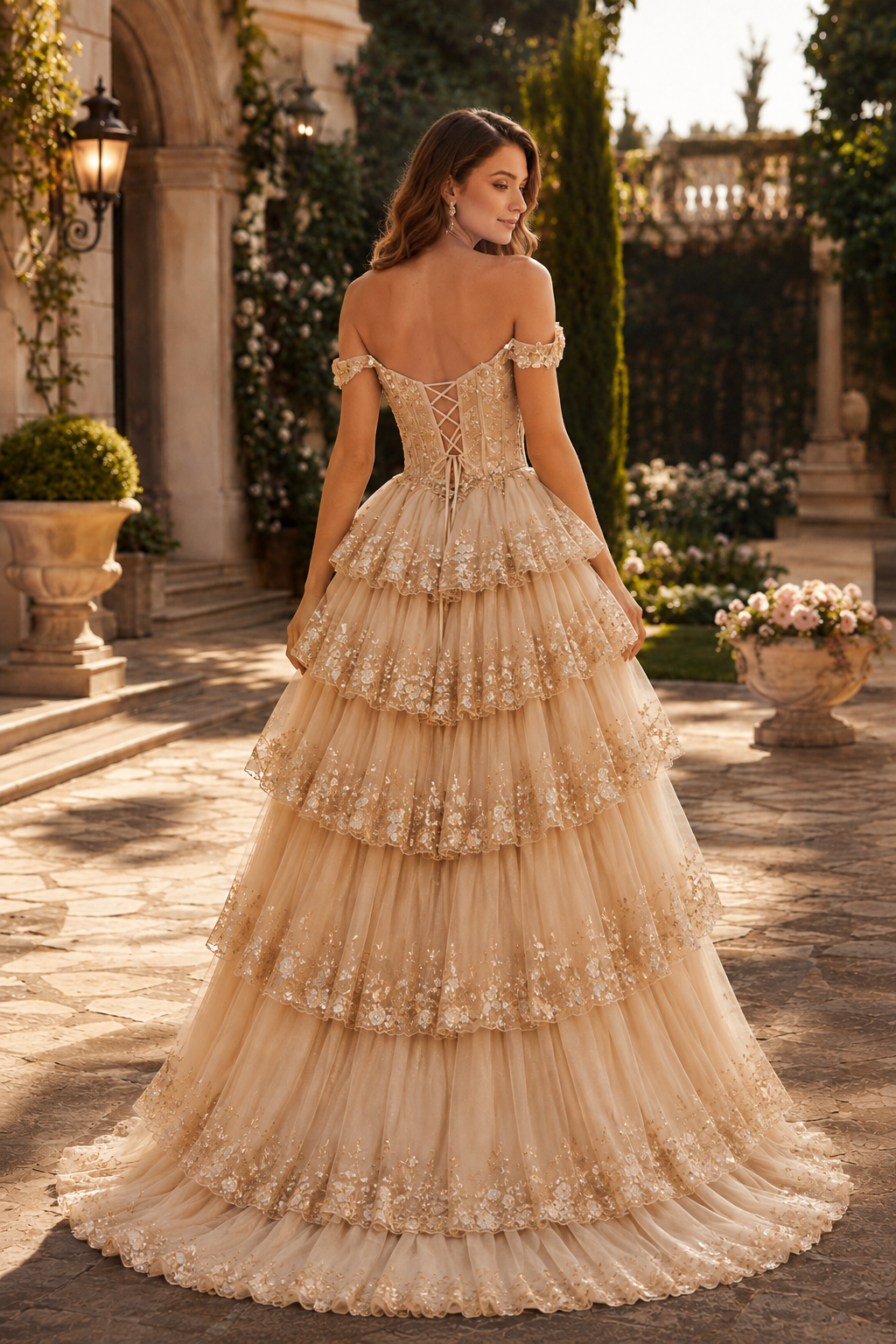 Arabella A Line Off the Shoulder Sweep Train Tulle Prom Dress