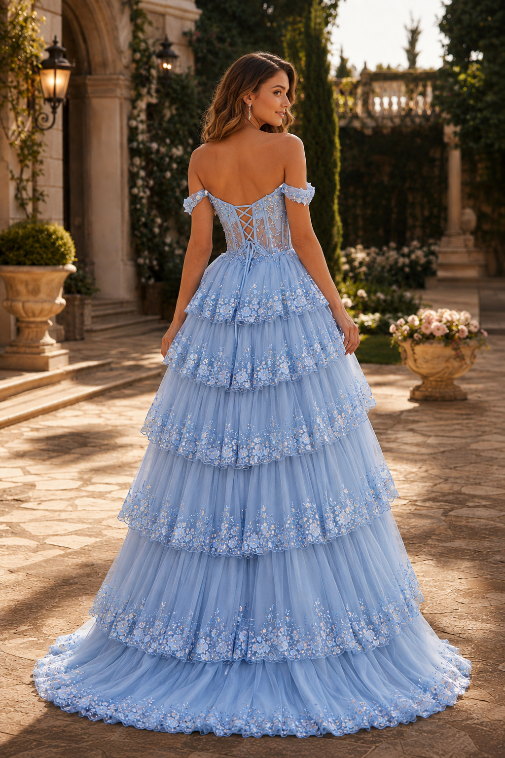 Arabella A Line Off the Shoulder Sweep Train Tulle Prom Dress