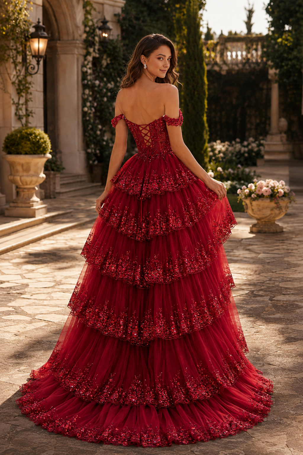 Arabella A Line Off the Shoulder Sweep Train Tulle Prom Dress