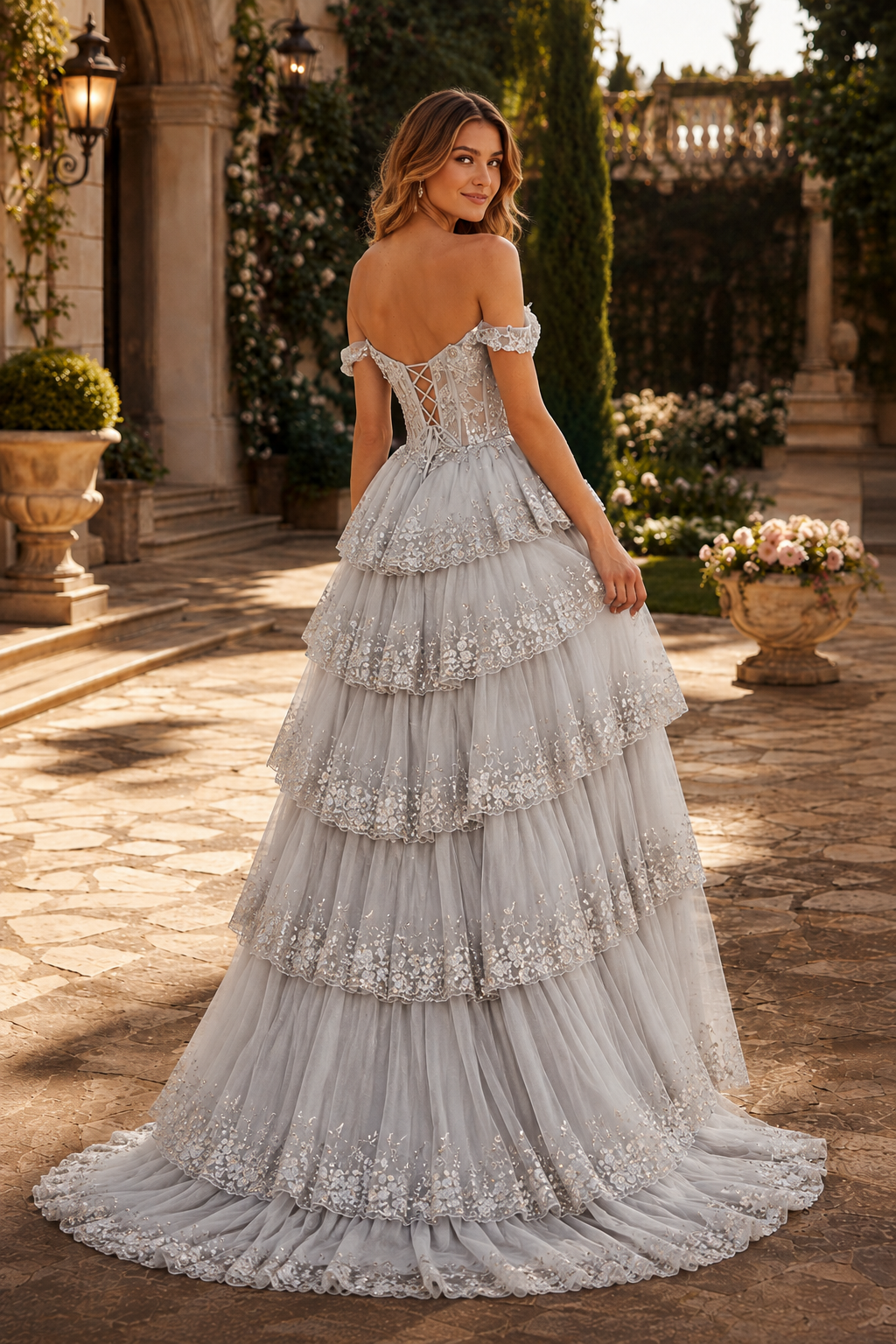 Arabella A Line Off the Shoulder Sweep Train Tulle Prom Dress