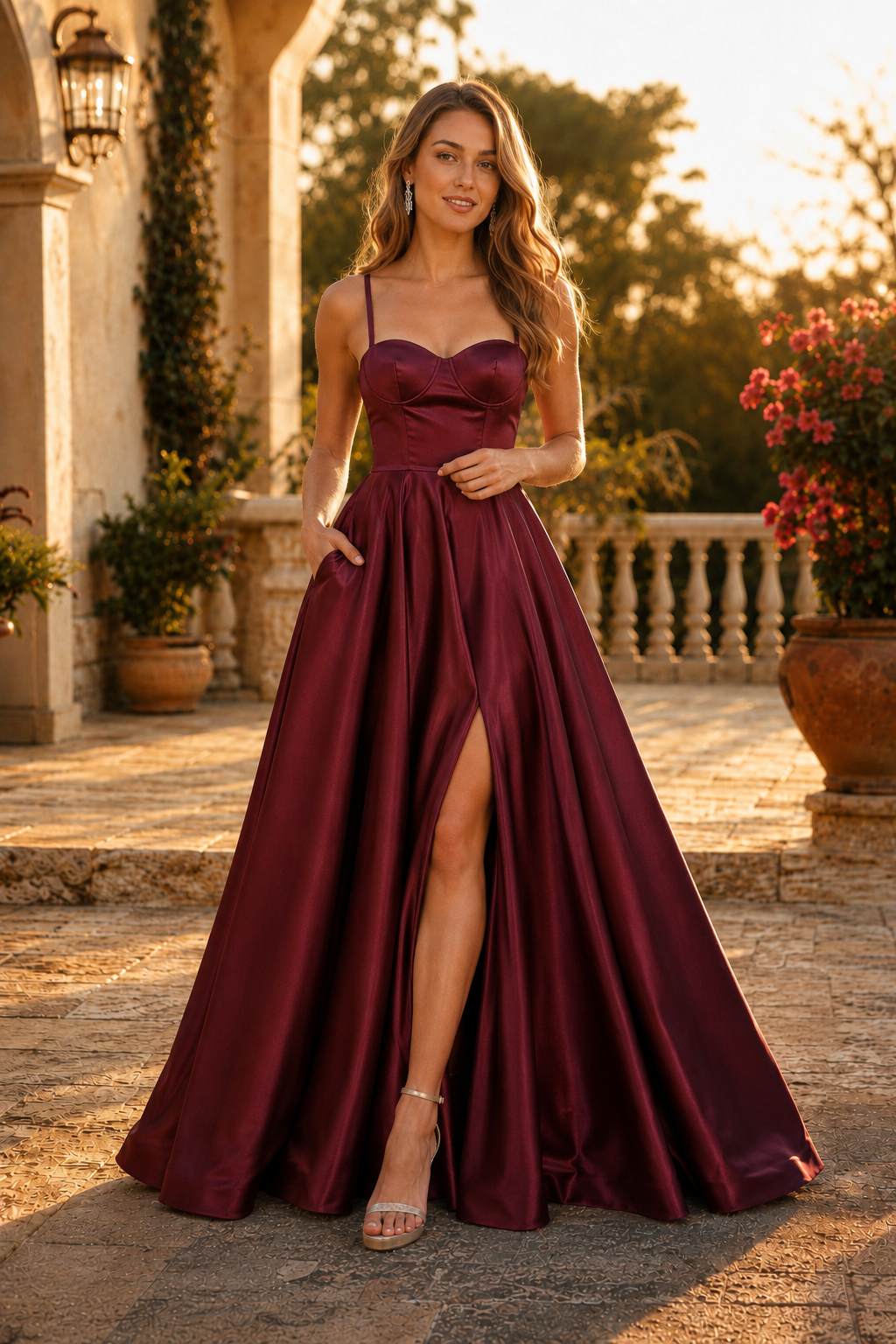 Kalvara A Line Sweetheart Floor Length Satin Prom Dress