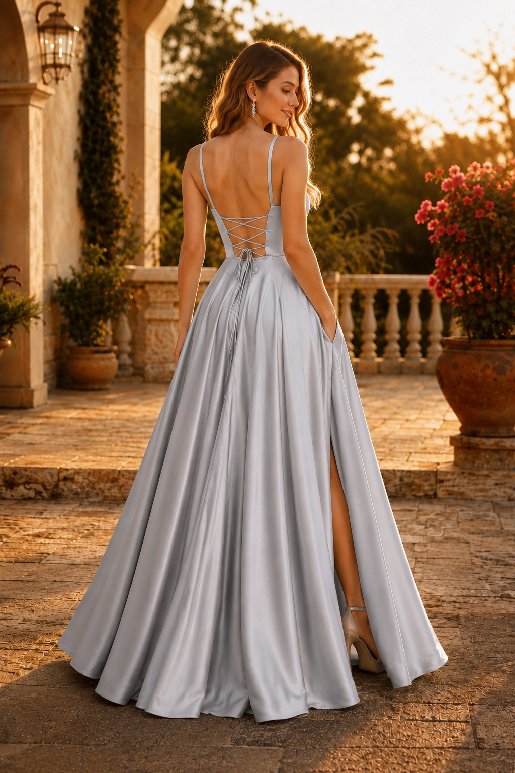 Kalvara A Line Sweetheart Floor Length Satin Prom Dress