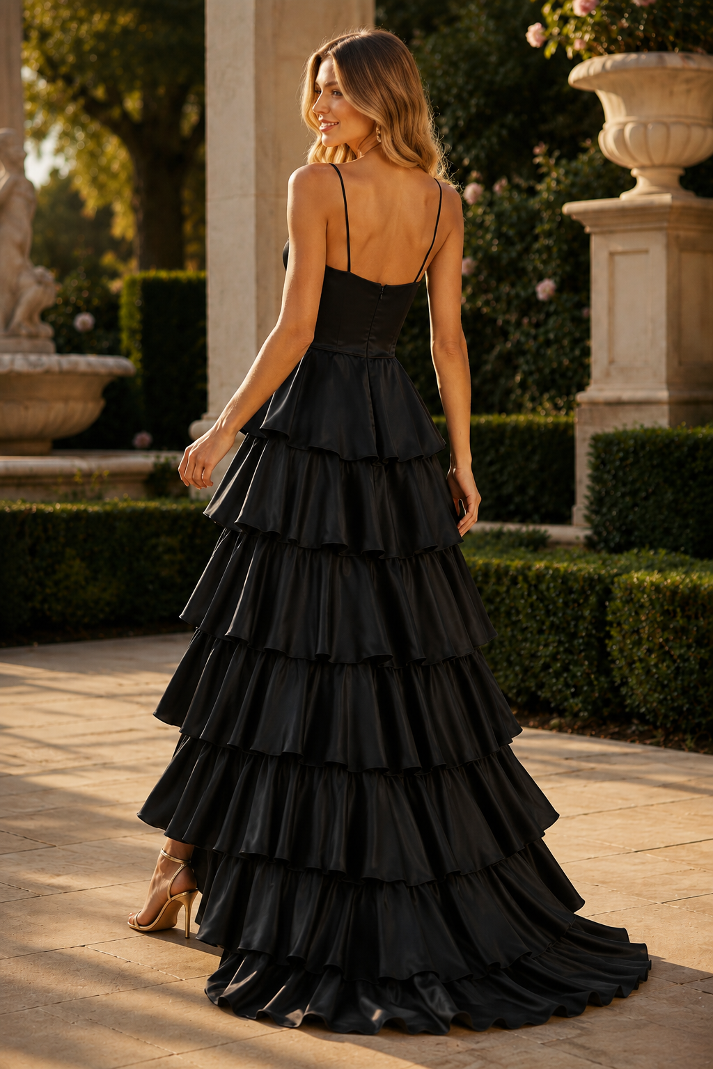 Celrienne A Line V Neck Sweep Train Stretch Satin Prom Dress