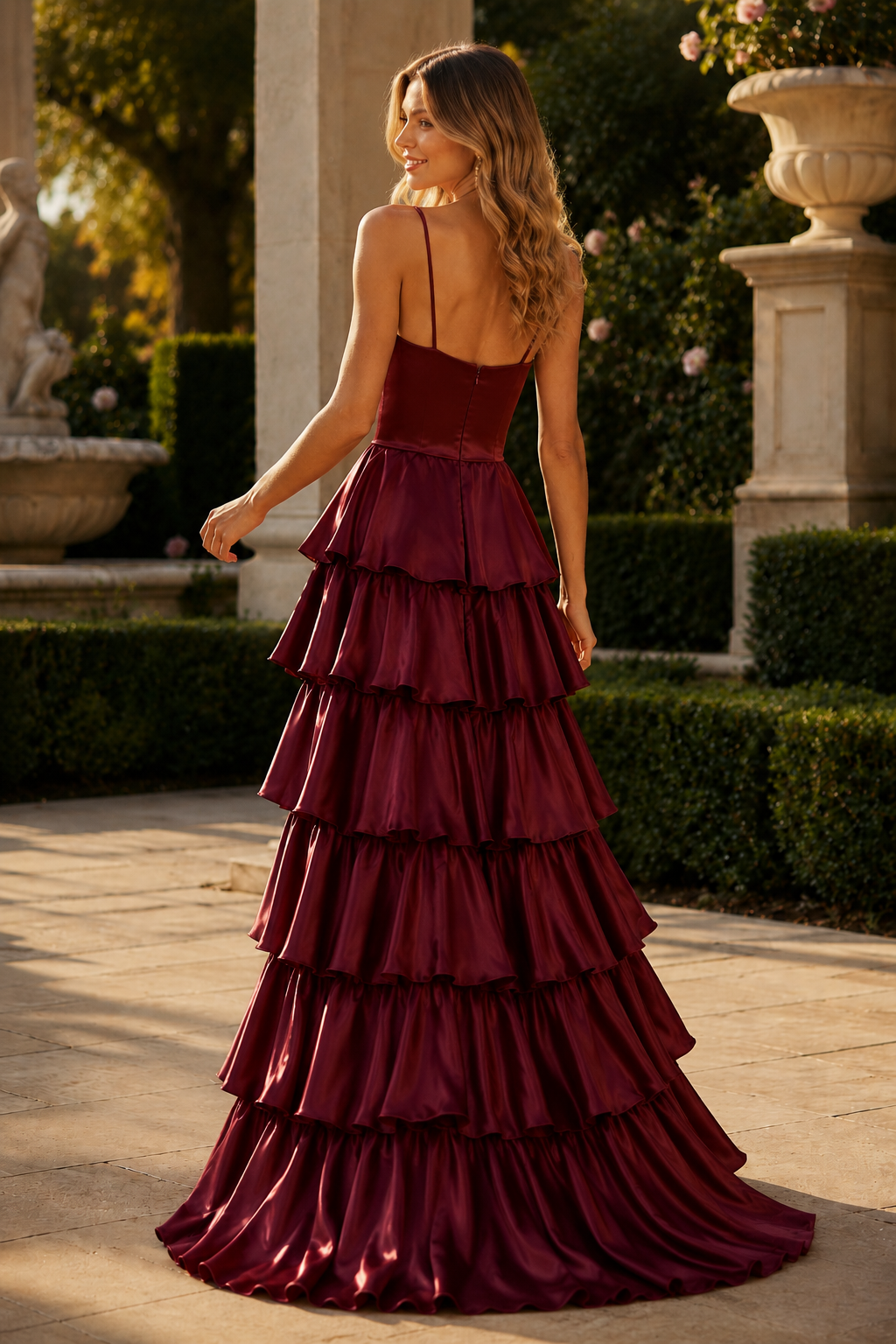 Celrienne A Line V Neck Sweep Train Stretch Satin Prom Dress