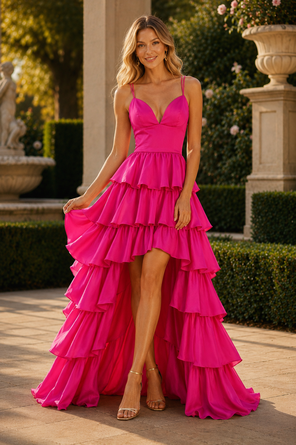 Celrienne A Line V Neck Sweep Train Stretch Satin Prom Dress