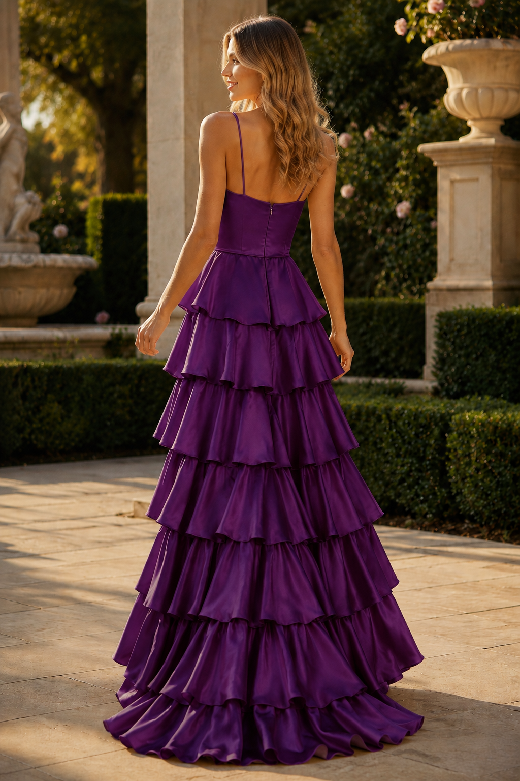 Celrienne A Line V Neck Sweep Train Stretch Satin Prom Dress