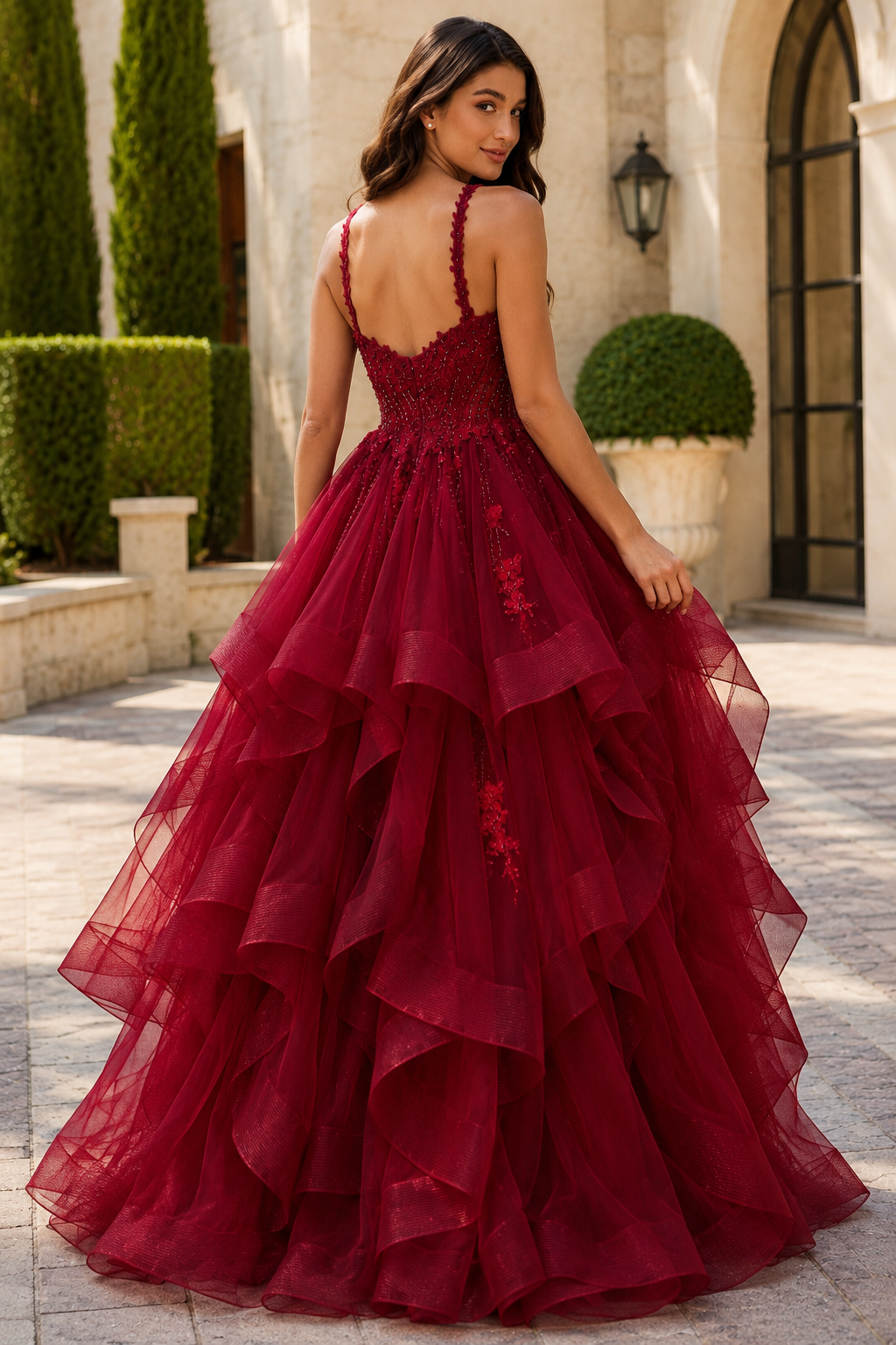 Arisette A Line V Neck Floor Length Tulle Prom Dress- Style