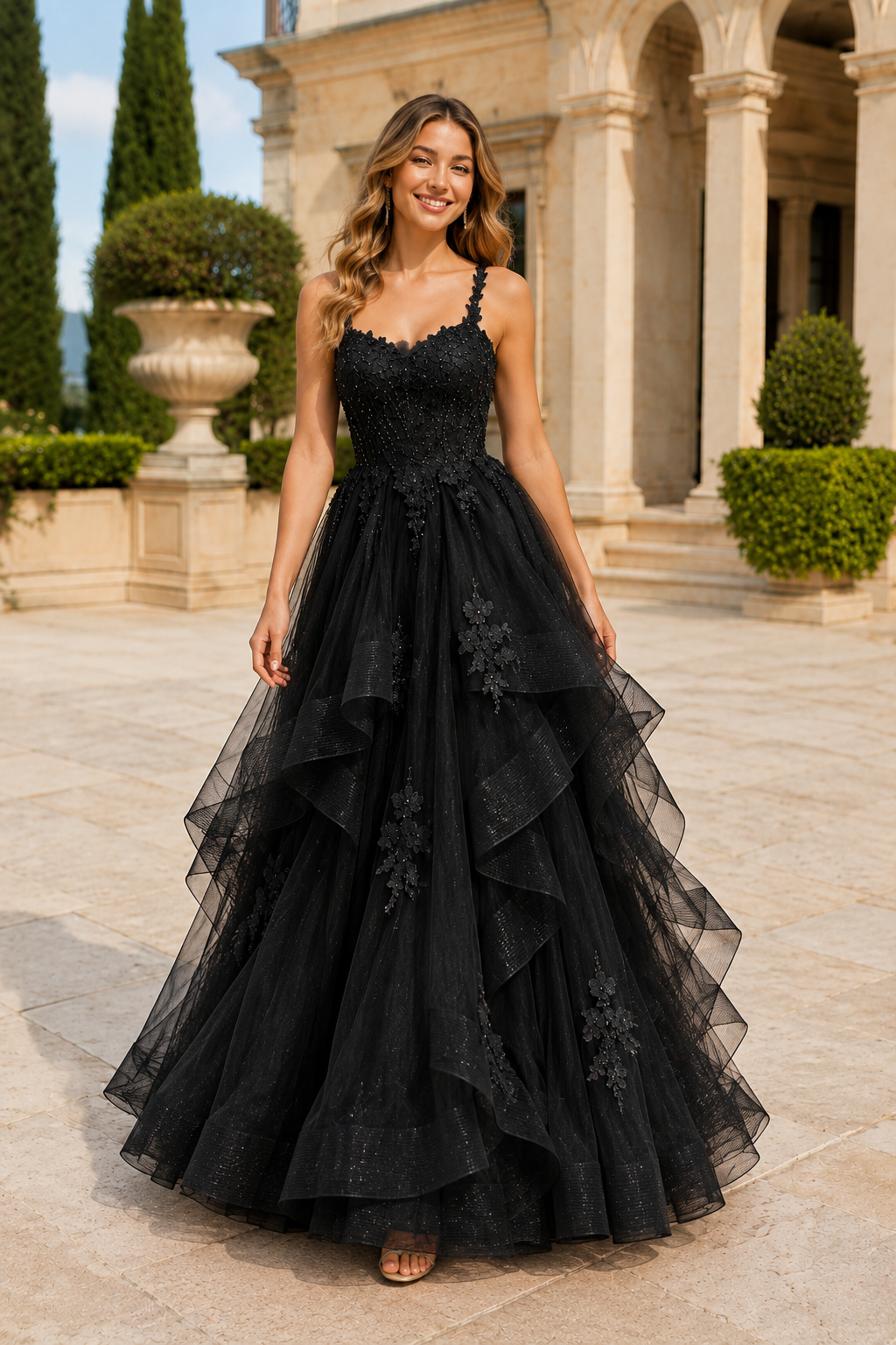 Arisette A Line V Neck Floor Length Tulle Prom Dress- Style