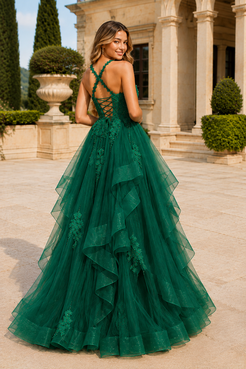 Arisette A Line V Neck Floor Length Tulle Prom Dress- Style