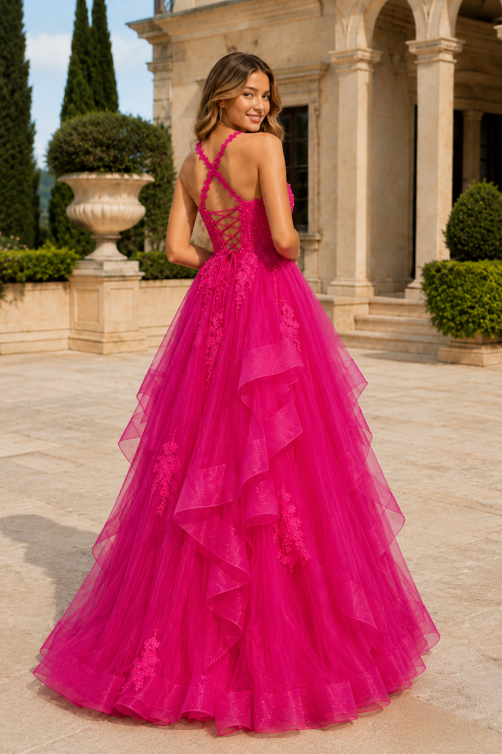 Arisette A Line V Neck Floor Length Tulle Prom Dress- Style