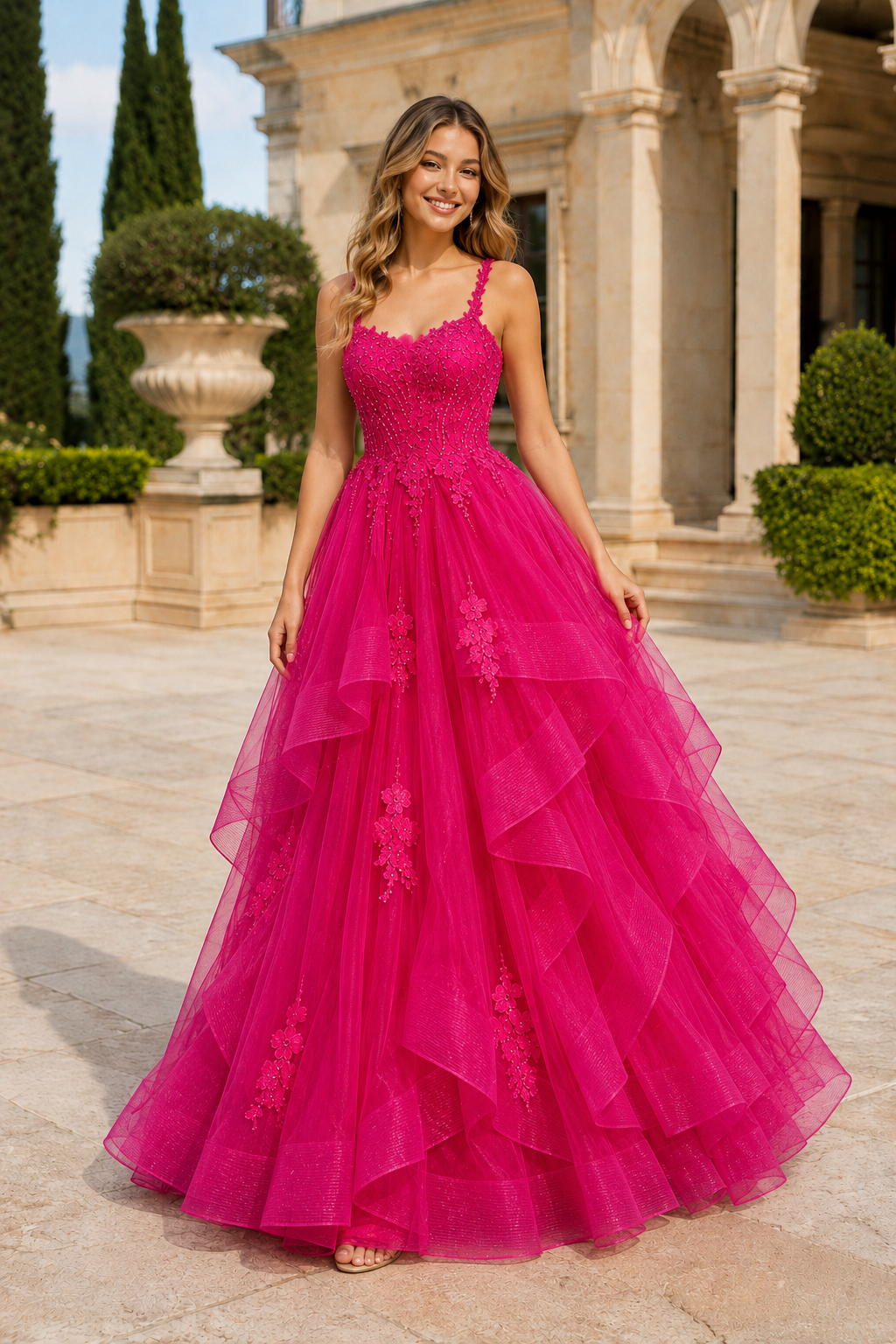 Arisette A Line V Neck Floor Length Tulle Prom Dress- Style