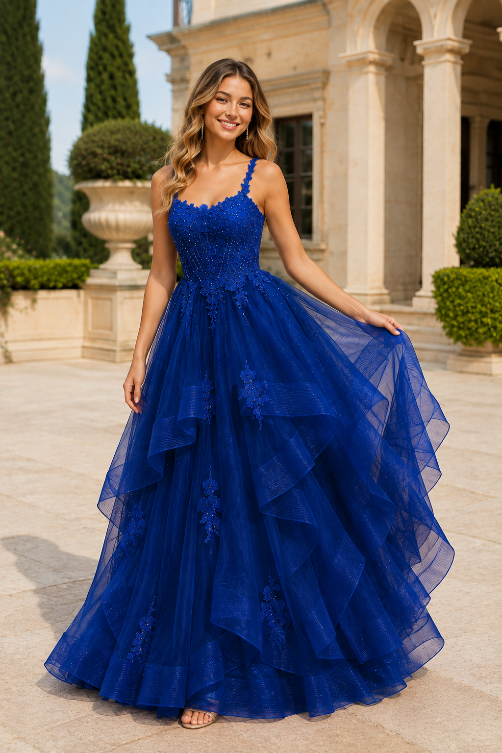 Arisette A Line V Neck Floor Length Tulle Prom Dress- Style