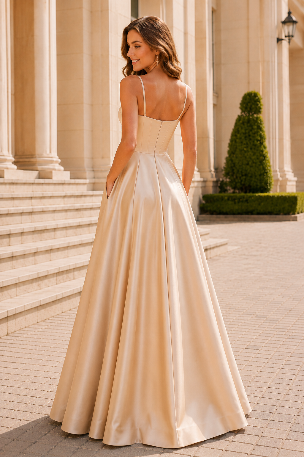Kallisse A Line Sweetheart Satin Floor Length Prom Dress