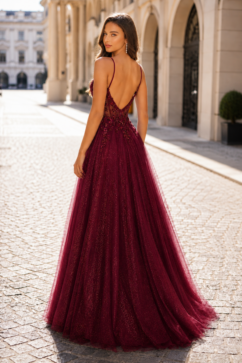 Elovina A Line Square Neckline Sleeveless Sweep Train Tulle Prom Dress- Style