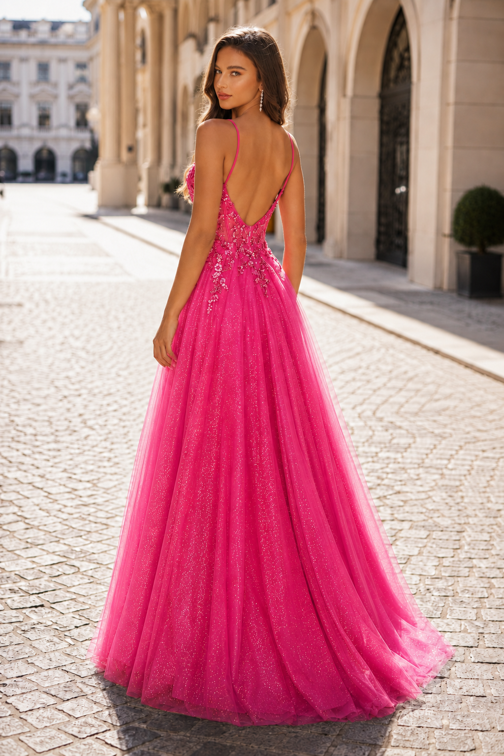 Elovina A Line Square Neckline Sleeveless Sweep Train Tulle Prom Dress- Style