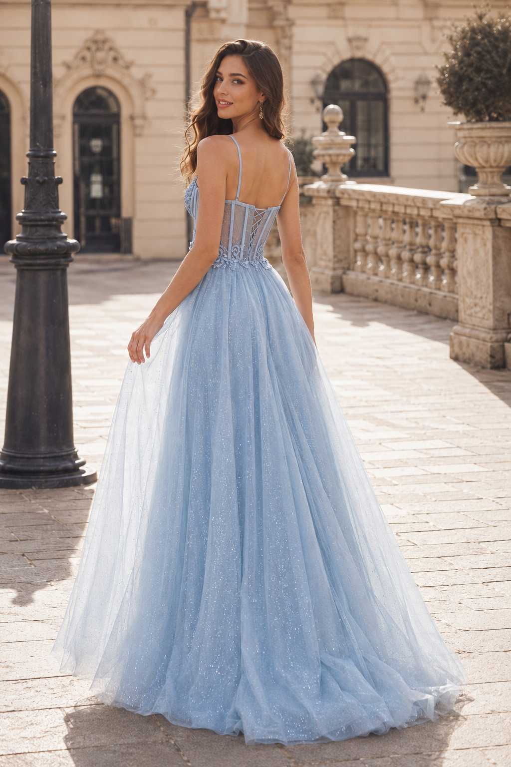 Jorrienne A Line Sweetheart Sleeveless Sweep Train Tulle Prom Dress
