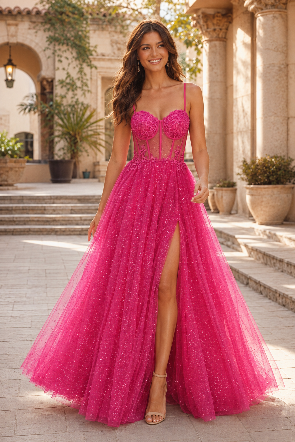 Jorrienne A Line Sweetheart Sleeveless Sweep Train Tulle Prom Dress