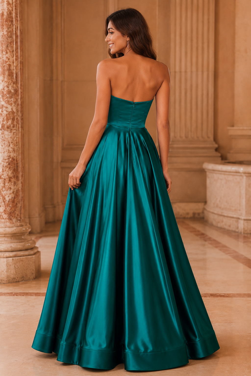 Kalvina A Line Satin Floor Length Prom Dress