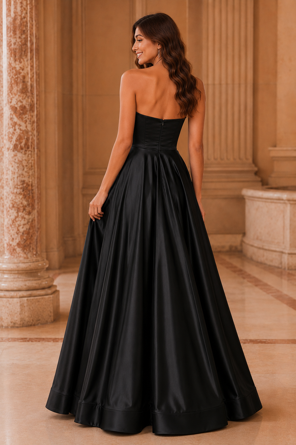 Kalvina A Line Satin Floor Length Prom Dress