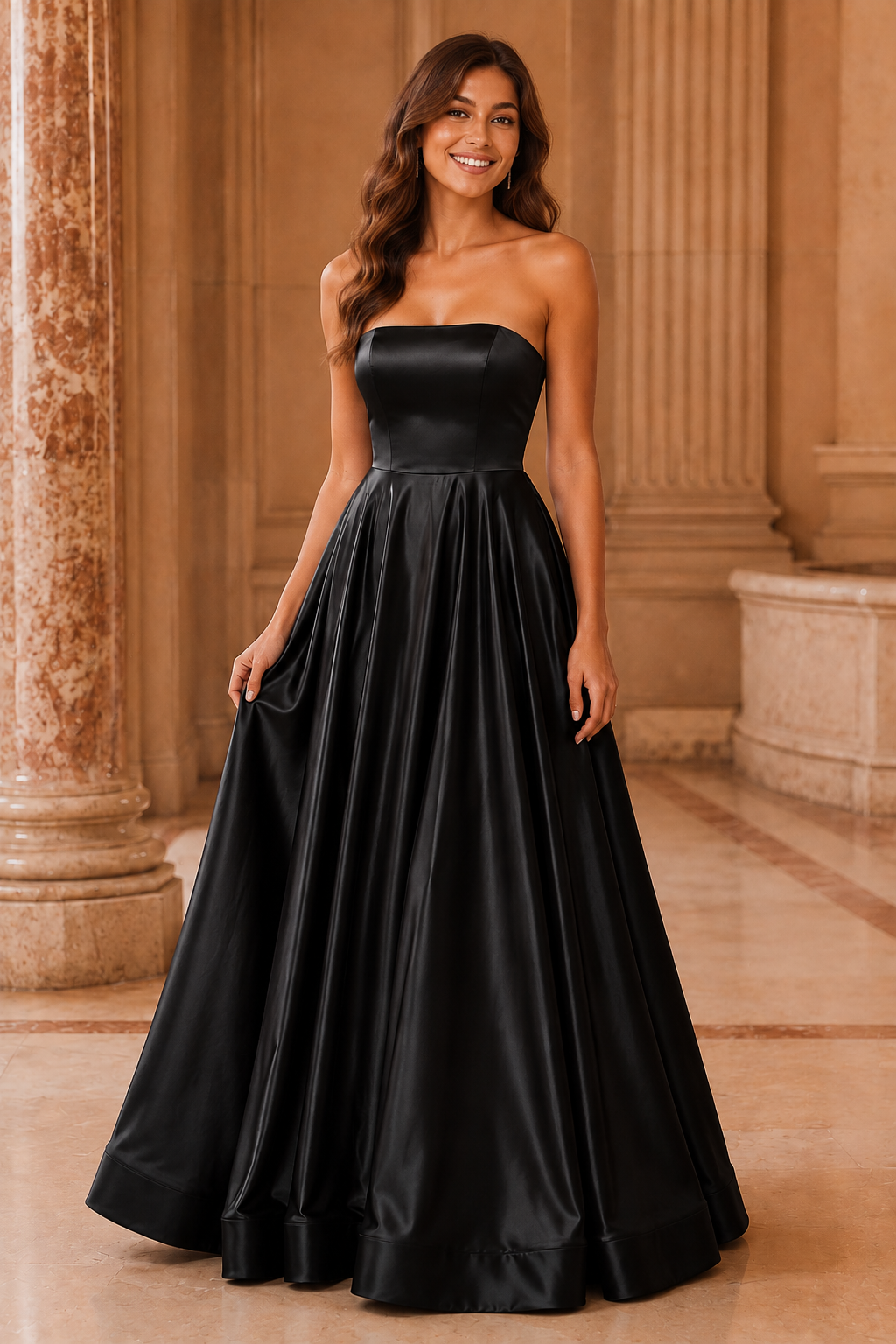 Kalvina A Line Satin Floor Length Prom Dress