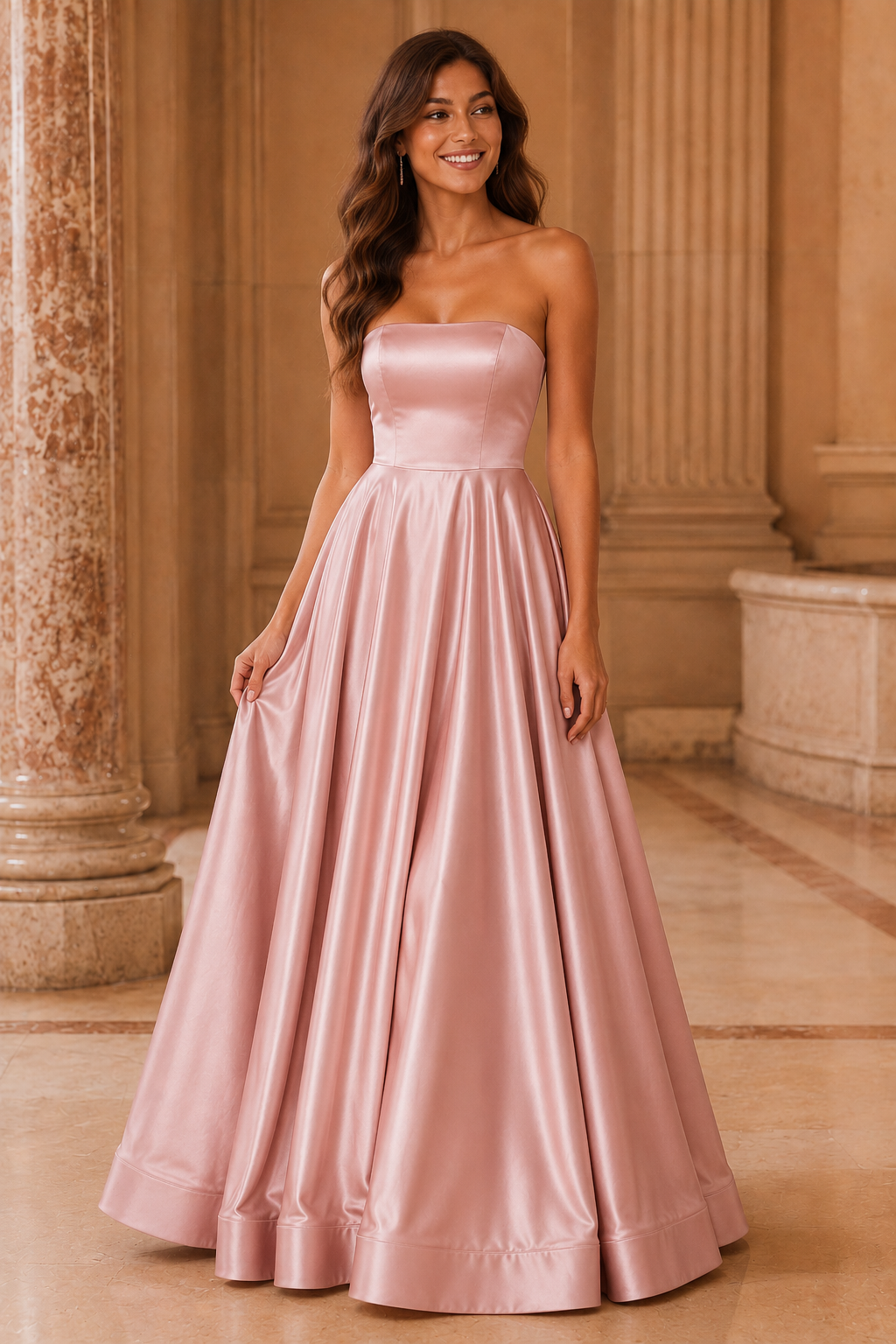 Kalvina A Line Satin Floor Length Prom Dress