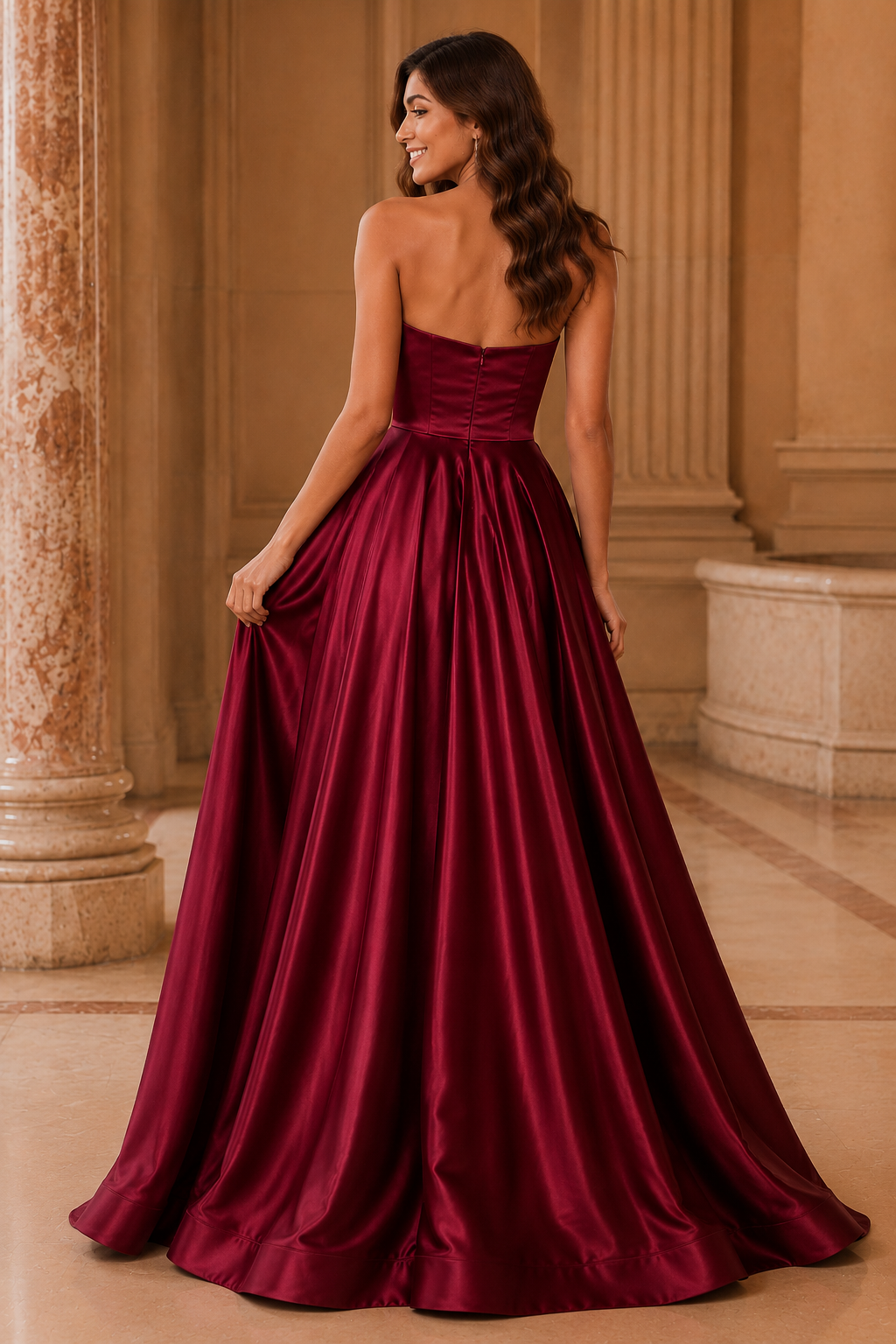 Kalvina A Line Satin Floor Length Prom Dress