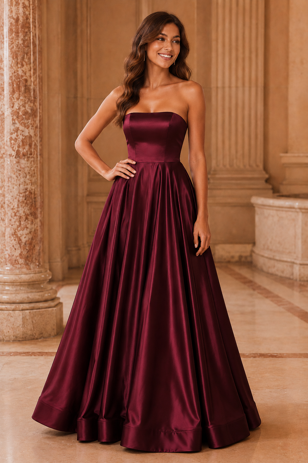 Kalvina A Line Satin Floor Length Prom Dress