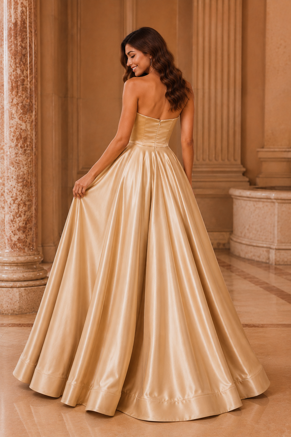 Kalvina A Line Satin Floor Length Prom Dress