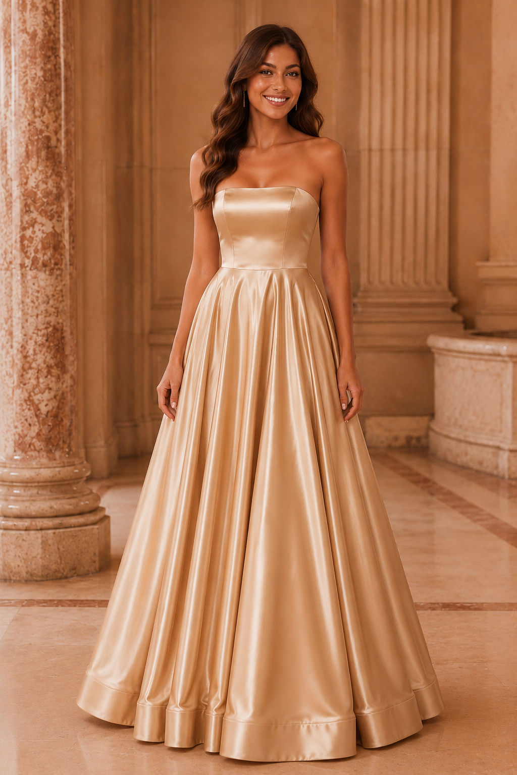 Kalvina A Line Satin Floor Length Prom Dress