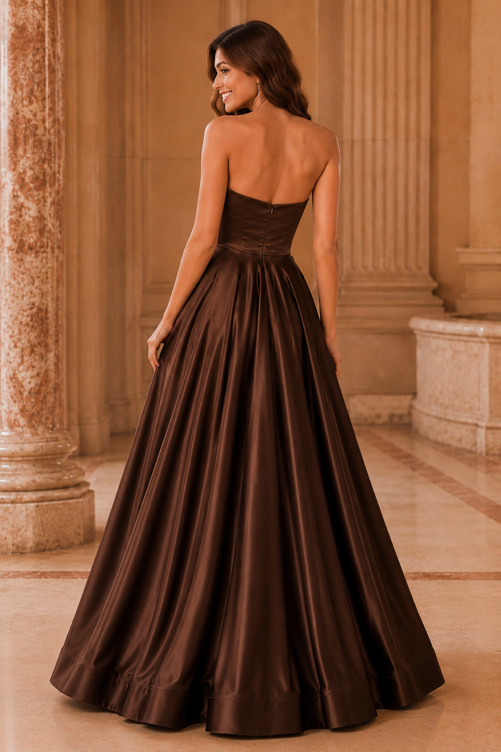 Kalvina A Line Satin Floor Length Prom Dress