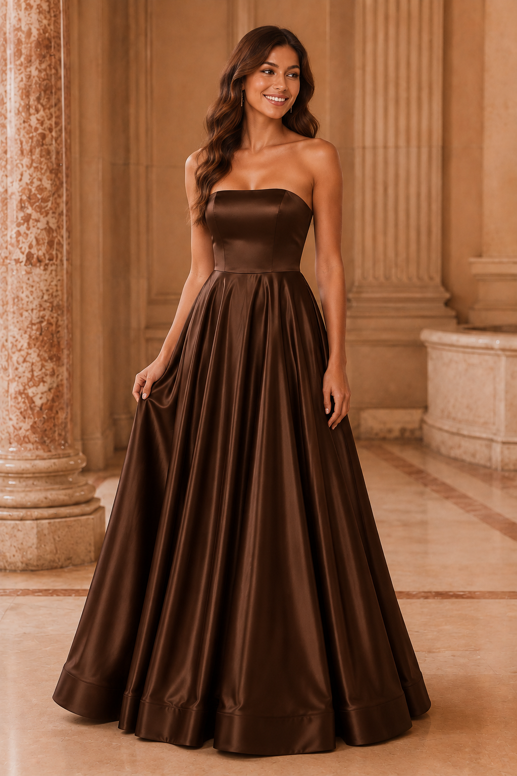 Kalvina A Line Satin Floor Length Prom Dress