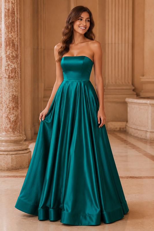 Kalvina A Line Satin Floor Length Prom Dress