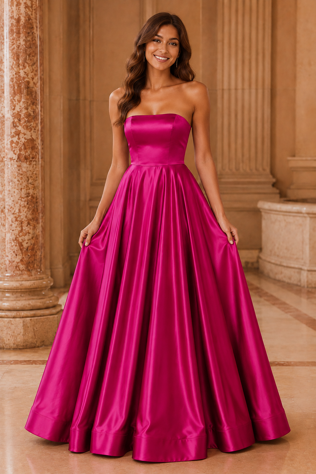 Kalvina A Line Satin Floor Length Prom Dress