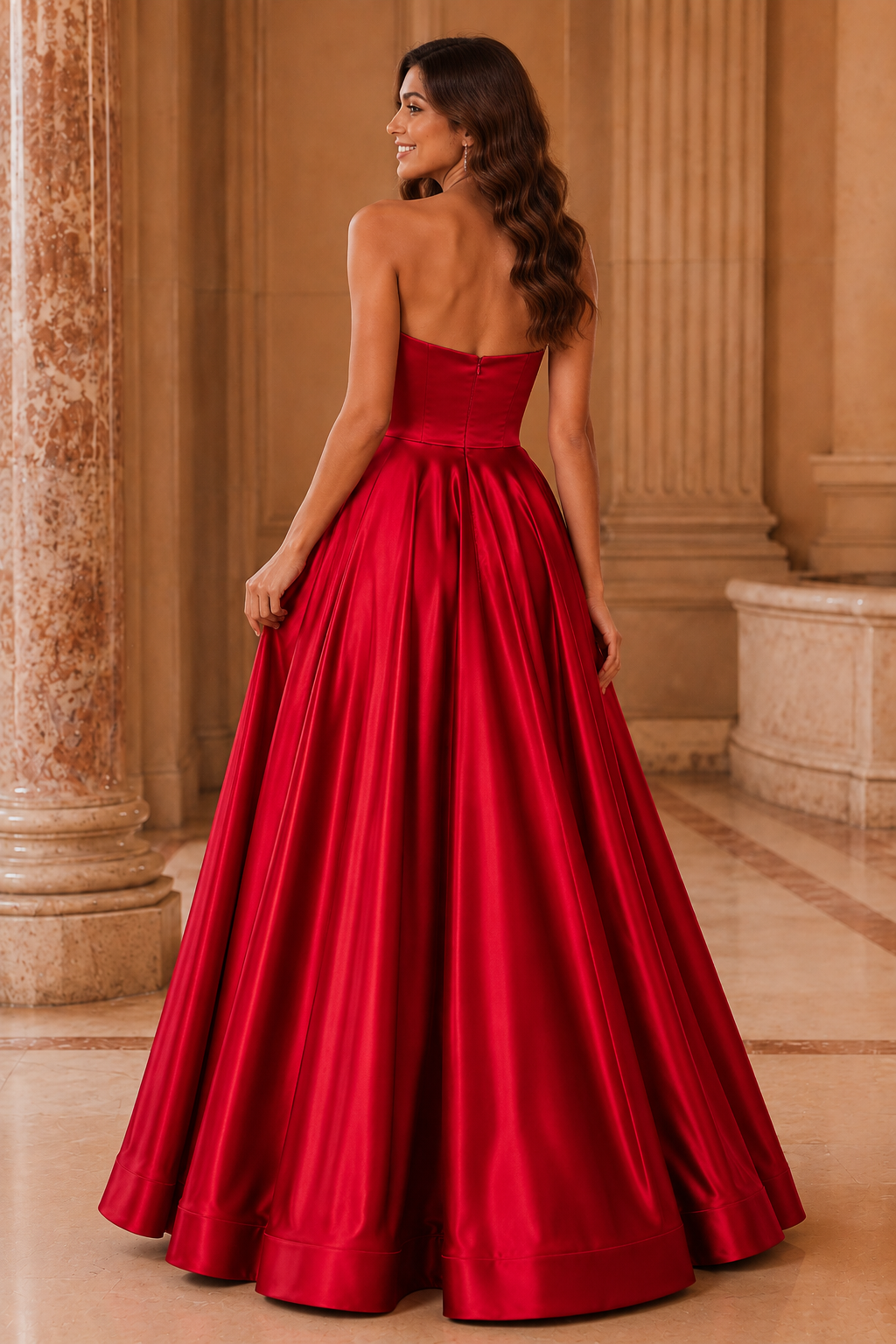 Kalvina A Line Satin Floor Length Prom Dress
